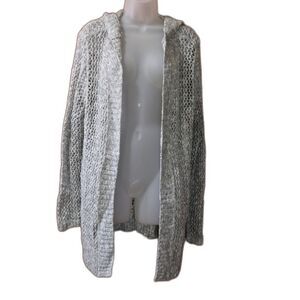 Hollister Vintage Y2K Gray Open Front Open Knit Hooded Cardigan Preppy Sweater L